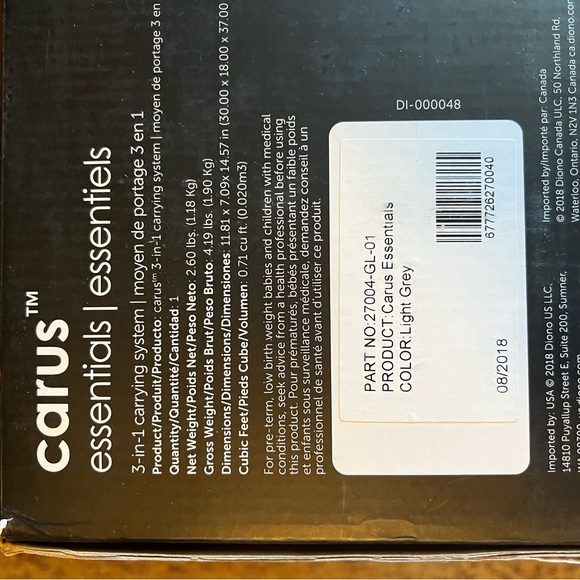Diono Carus Essentials - 3-in-1 Carrying System in Light Grey New in Box - Picture 8 of 8